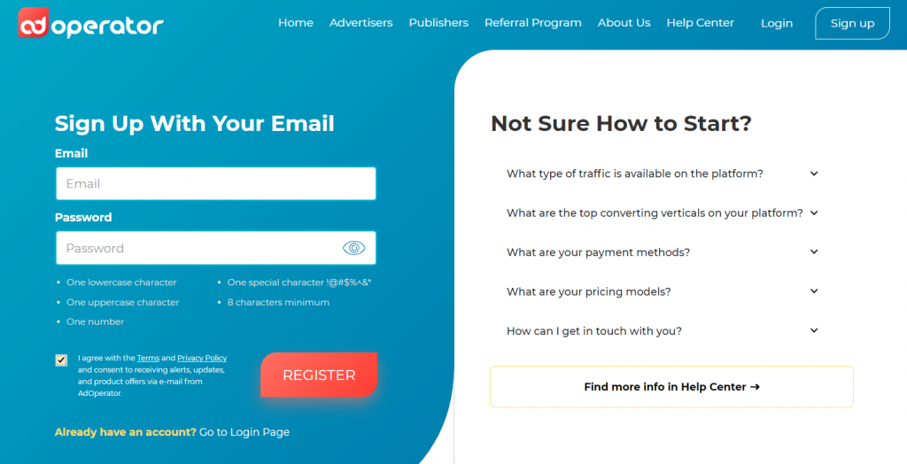 Регистрация AdOperator