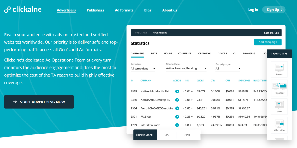 Обзор рекламной сети Clickaine