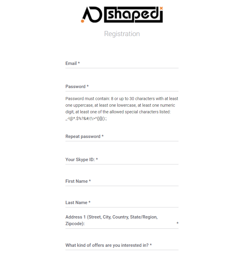 регистрация AdShaped