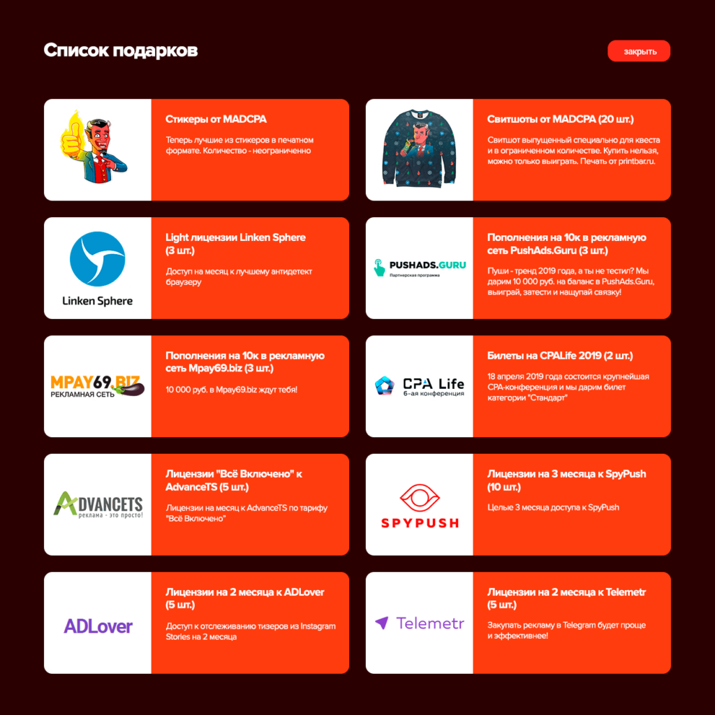 Призы новогоднего квеста MADCPA 2018–2019