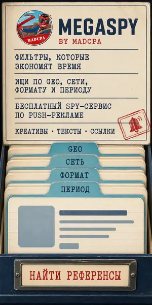 MegaSpy — бесплатный spy-сервис по push-рекламе, карточный каталог